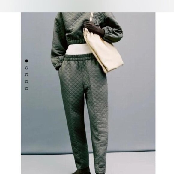 Zara women’s khaki green quilted high rise pull on trouser pants size medium - Picture 12 of 16